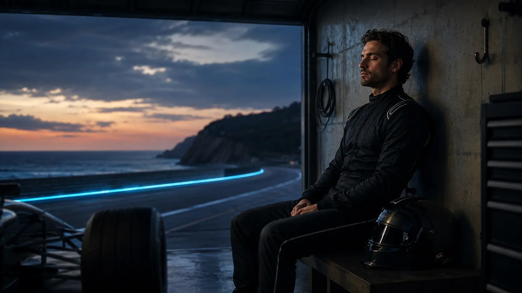 A driver quietly visualising the race before stepping into the car